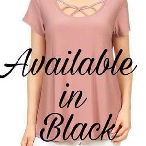 Short Sleeve Cage Front Rhinestone Detail Top